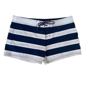 Greenlines Navy and White Striped Board Swim Shorts - Size 12